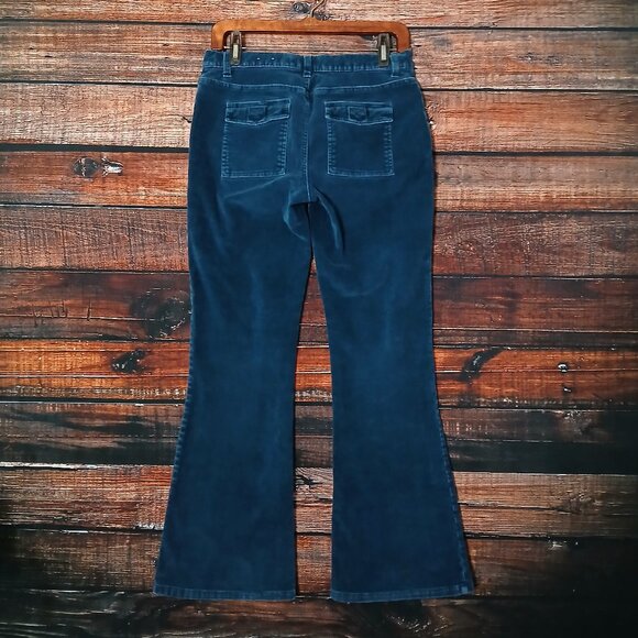 SO GSJC Pants Size 9 Y2K Teal Corduroy Flared Patch Pockets Stretch - Picture 3 of 9